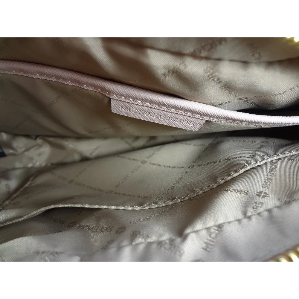 Michael Kors Jet Set Saffiano Leather Crossbody Bag Pale Pink Gold Chain Accent - Picture 7 of 8